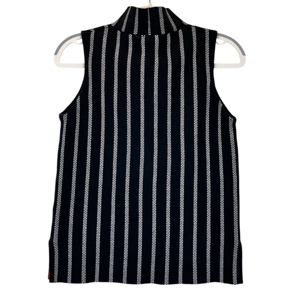 Anthropologie Moth Rochester Mock Neck Sleeveless Knit Top Black Cream Stripe XS - Picture 5 of 15